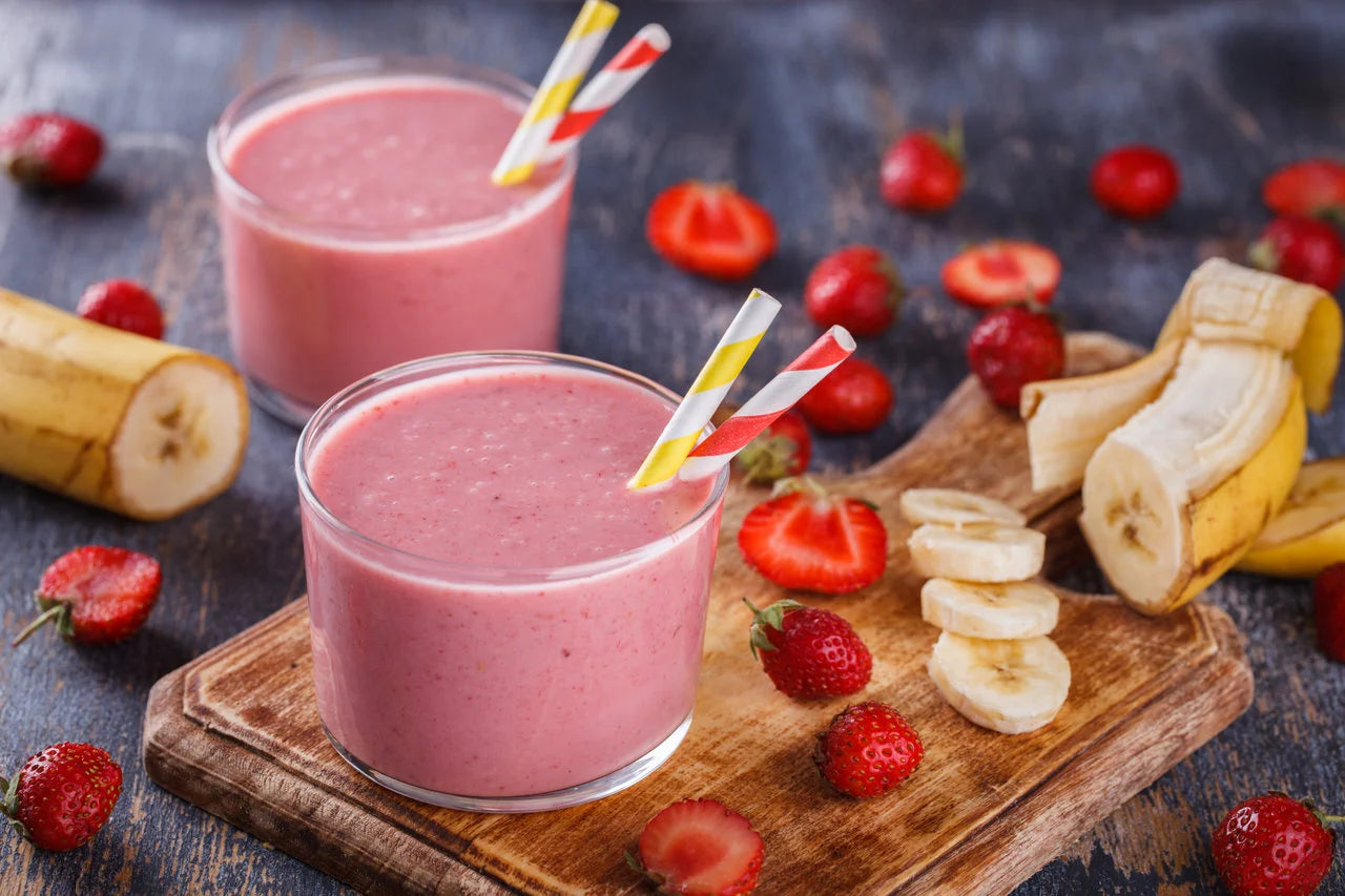 smoothie de morango com banana proteico